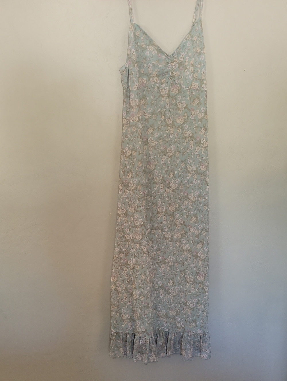 Light Blue Floral Maxi Dress with Ruffle Hem